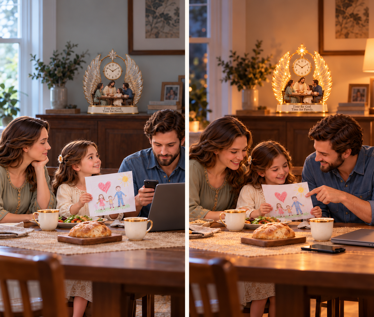 ✝️ Time for What Matters — Lighted Jesus & Family Table Clock