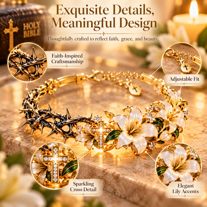 ✝️ Crown of Thorns & Lily Faith Bracelet™ – Christian Cross Bracelet 🌿