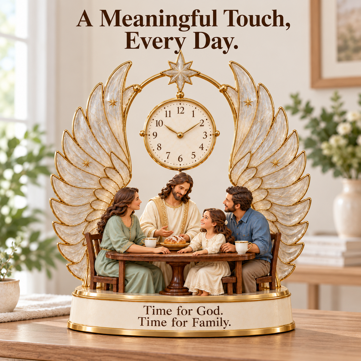 ✝️ Time for What Matters — Lighted Jesus & Family Table Clock