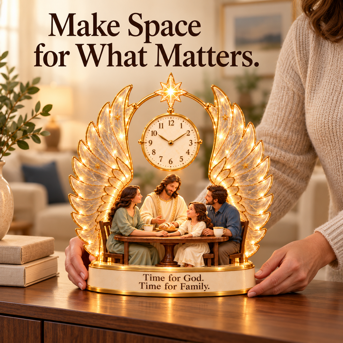 ✝️ Time for What Matters — Lighted Jesus & Family Table Clock