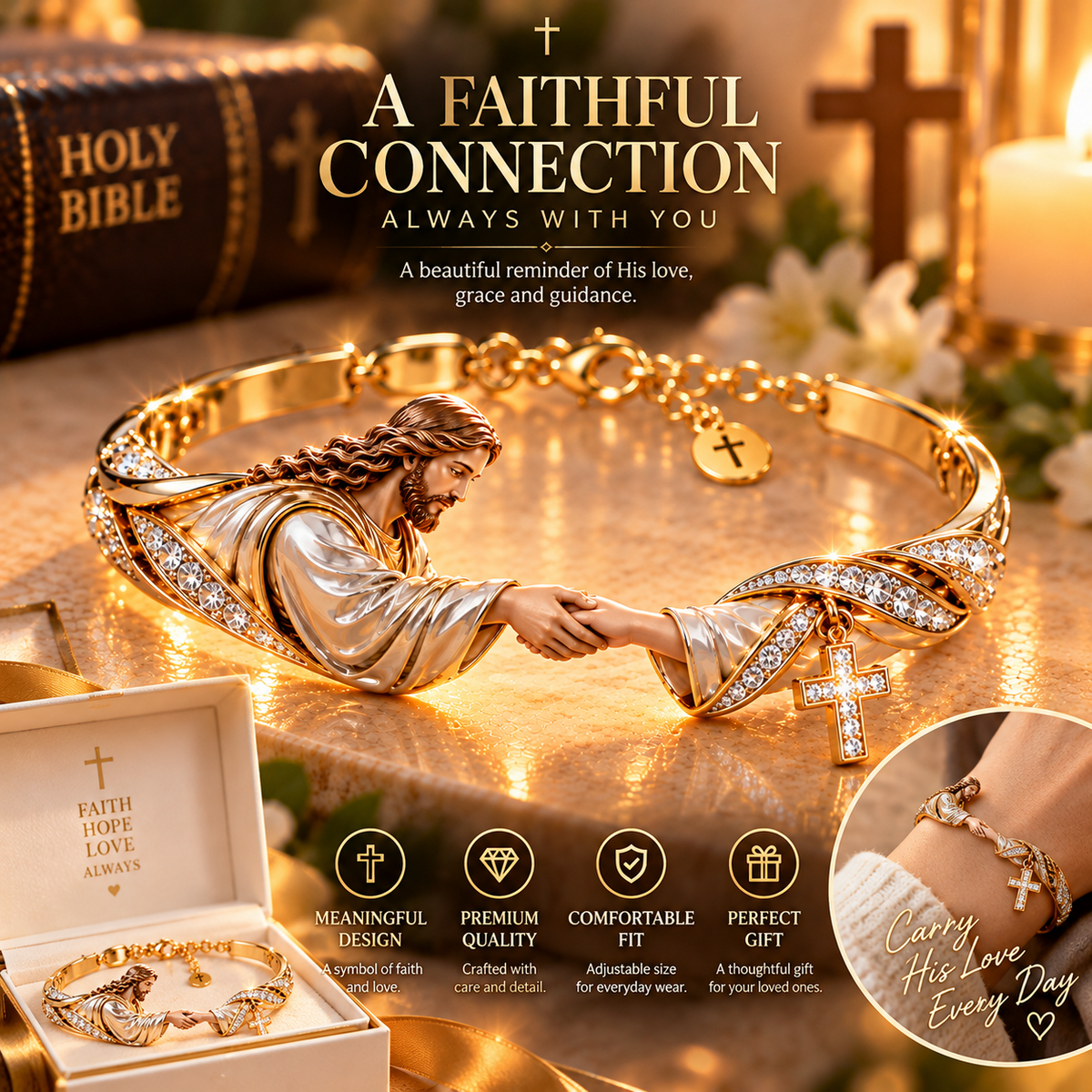🔥 Last Day 50% Off 🔥Faithful Embrace™ | Jesus Holding Your Hand Bracelet – A Symbol of Faith & Love