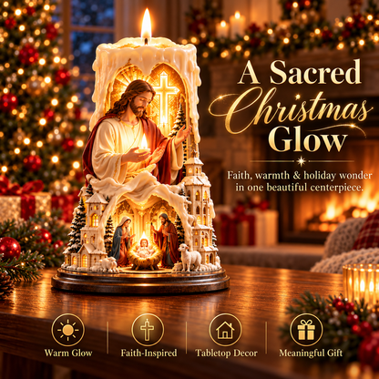 ✝️✨ Jesus Light of Faith™ – Illuminated Nativity Candle Centerpiece