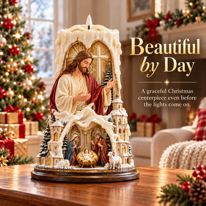 ✝️✨ Jesus Light of Faith™ – Illuminated Nativity Candle Centerpiece