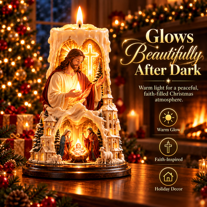 ✝️✨ Jesus Light of Faith™ – Illuminated Nativity Candle Centerpiece