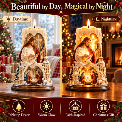✝️✨ Jesus Light of Faith™ – Illuminated Nativity Candle Centerpiece