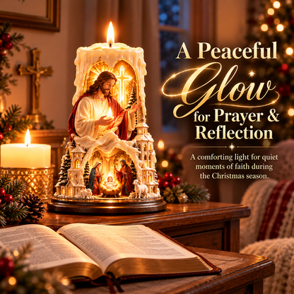 ✝️✨ Jesus Light of Faith™ – Illuminated Nativity Candle Centerpiece