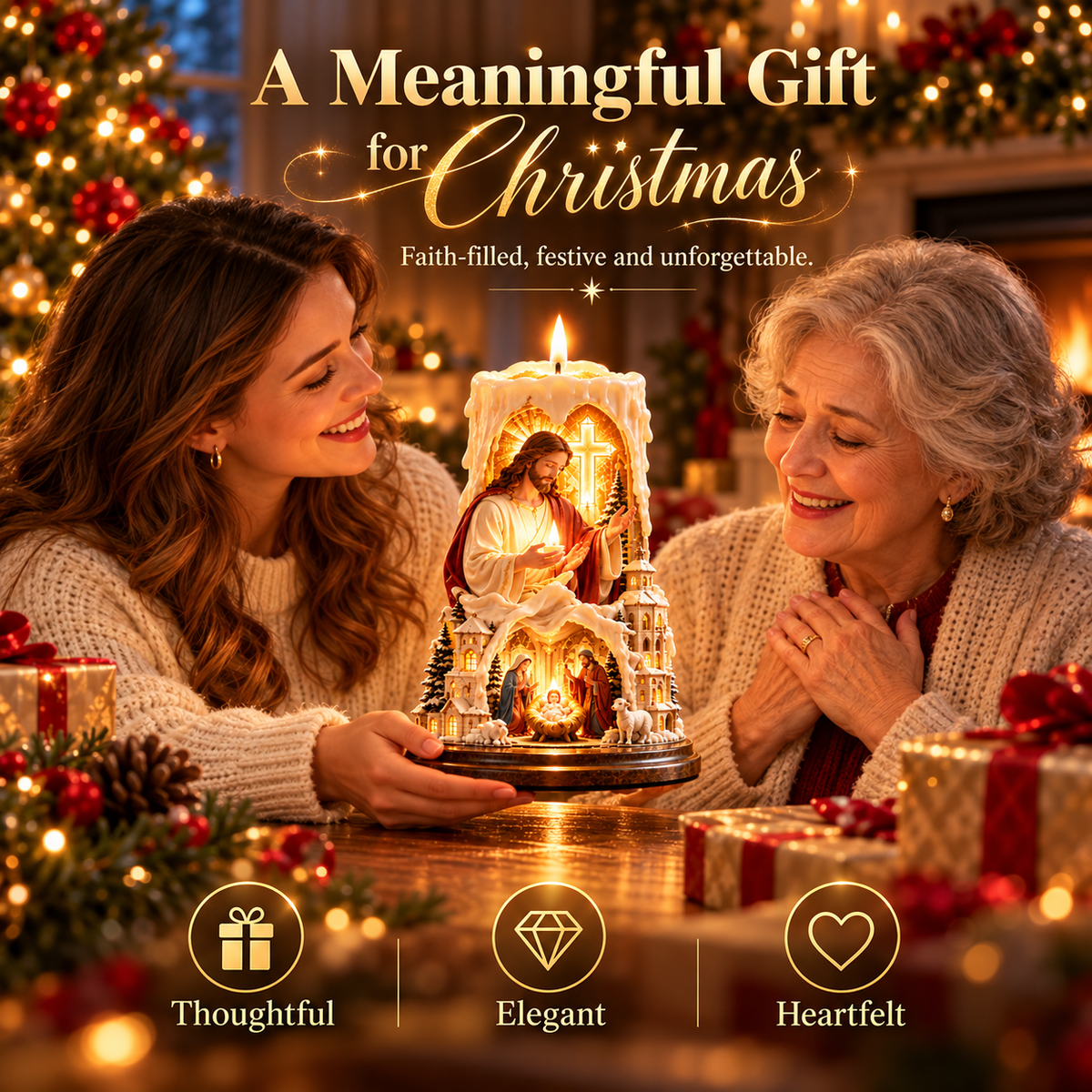 ✝️✨ Jesus Light of Faith™ – Illuminated Nativity Candle Centerpiece