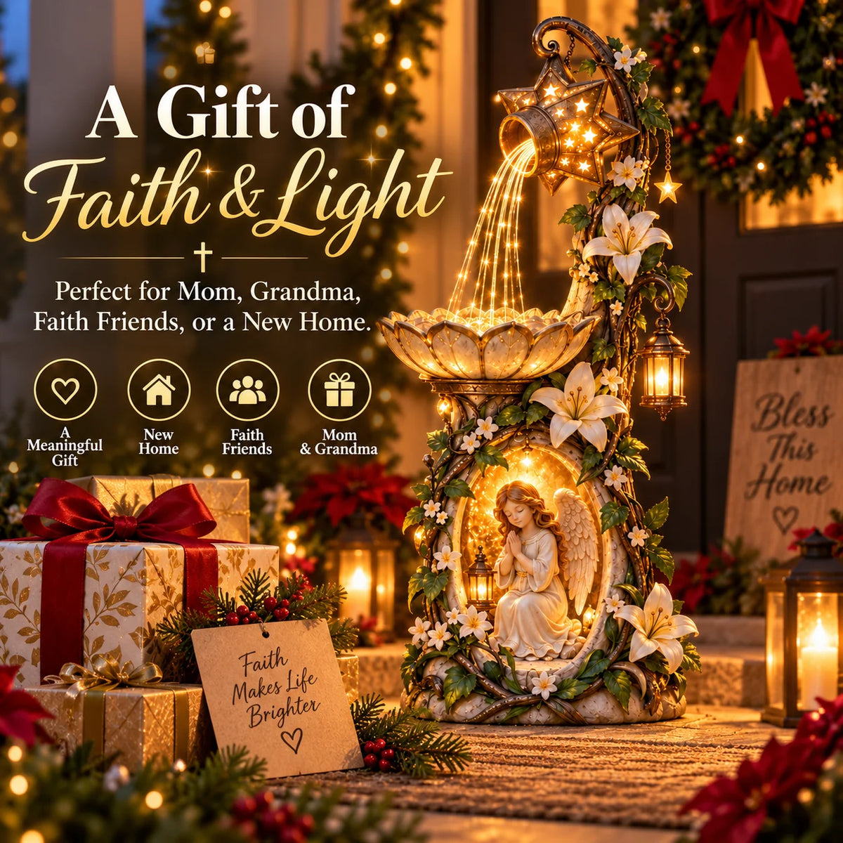 👼✨ Angel Starlight Garden Fountain™ – Faith-inspired Lighted Outdoor Decor