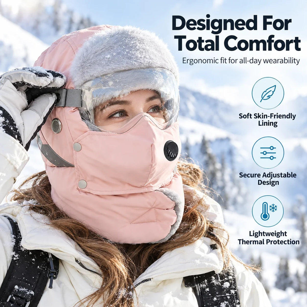 Winter Thermal Ushanka Hat with Detachable Face Mask and Goggles - 5-in-1 Windproof Cold Weather Gear