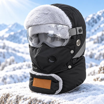 Winter Thermal Ushanka Hat with Detachable Face Mask and Goggles - 5-in-1 Windproof Cold Weather Gear