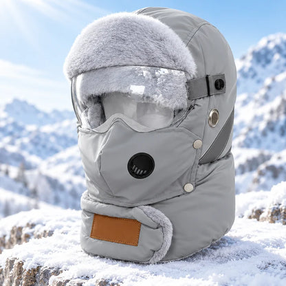 Winter Thermal Ushanka Hat with Detachable Face Mask and Goggles - 5-in-1 Windproof Cold Weather Gear