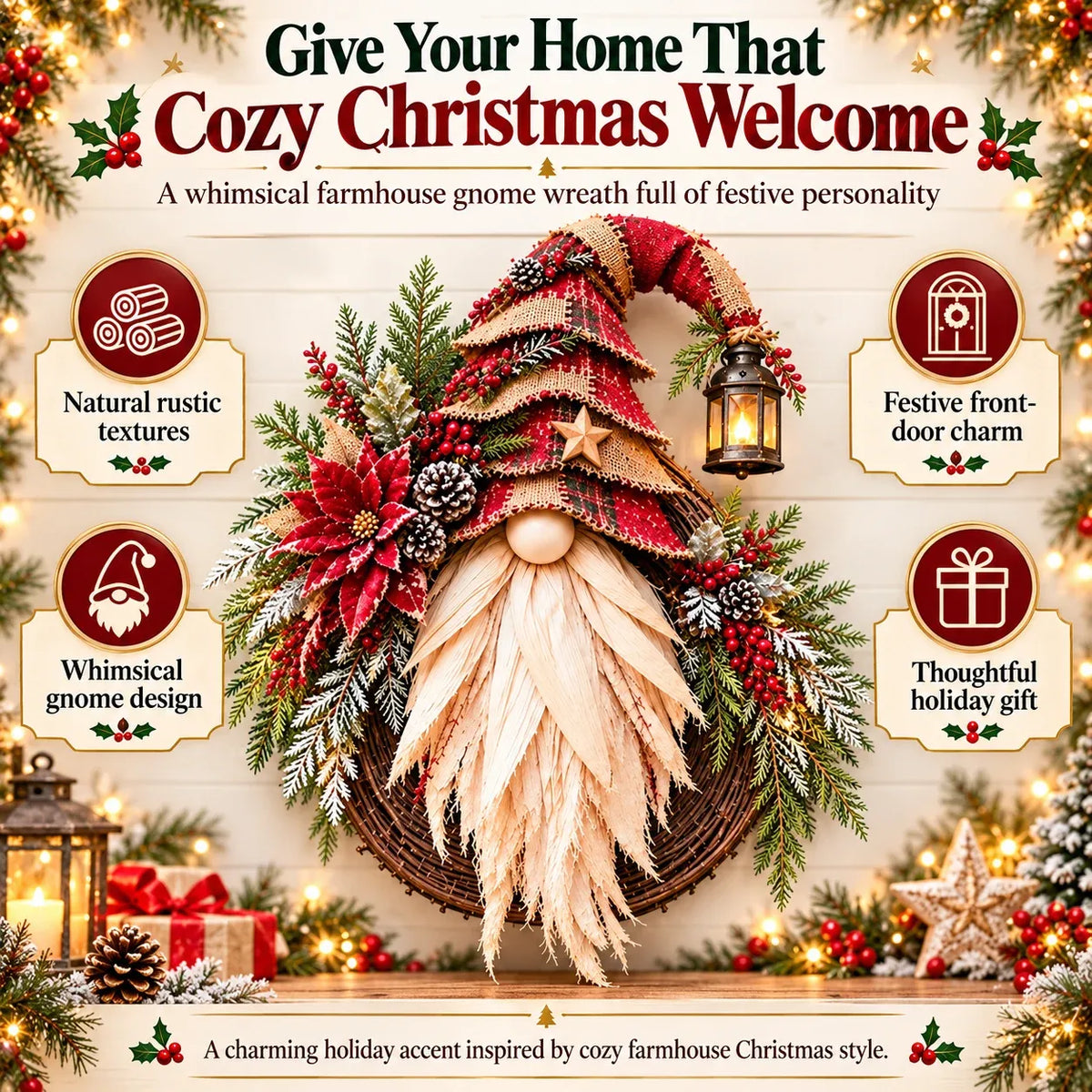🎄 Rustic Christmas Gnome Wreath – A Cozy Farmhouse Christmas Welcome