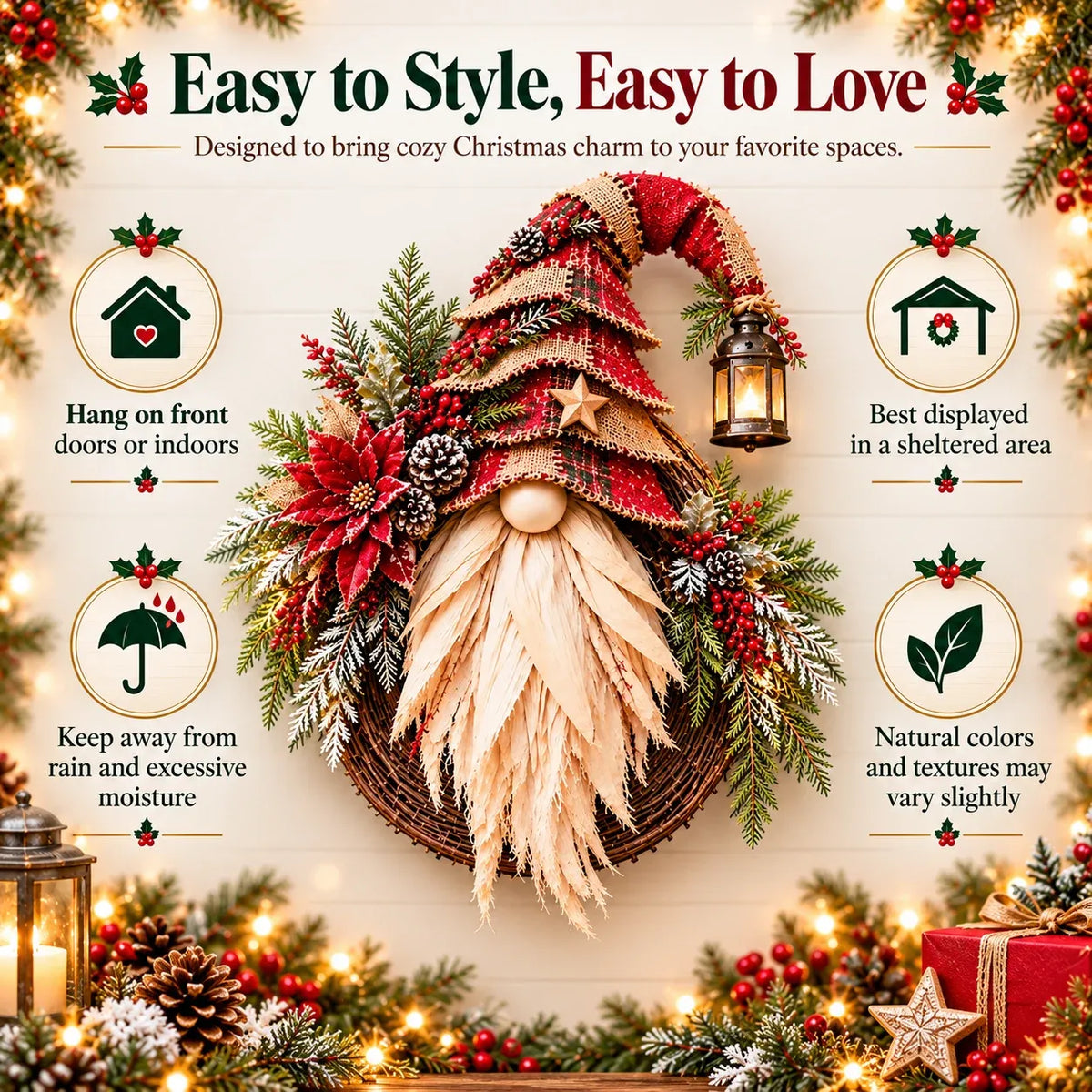🎄 Rustic Christmas Gnome Wreath – A Cozy Farmhouse Christmas Welcome