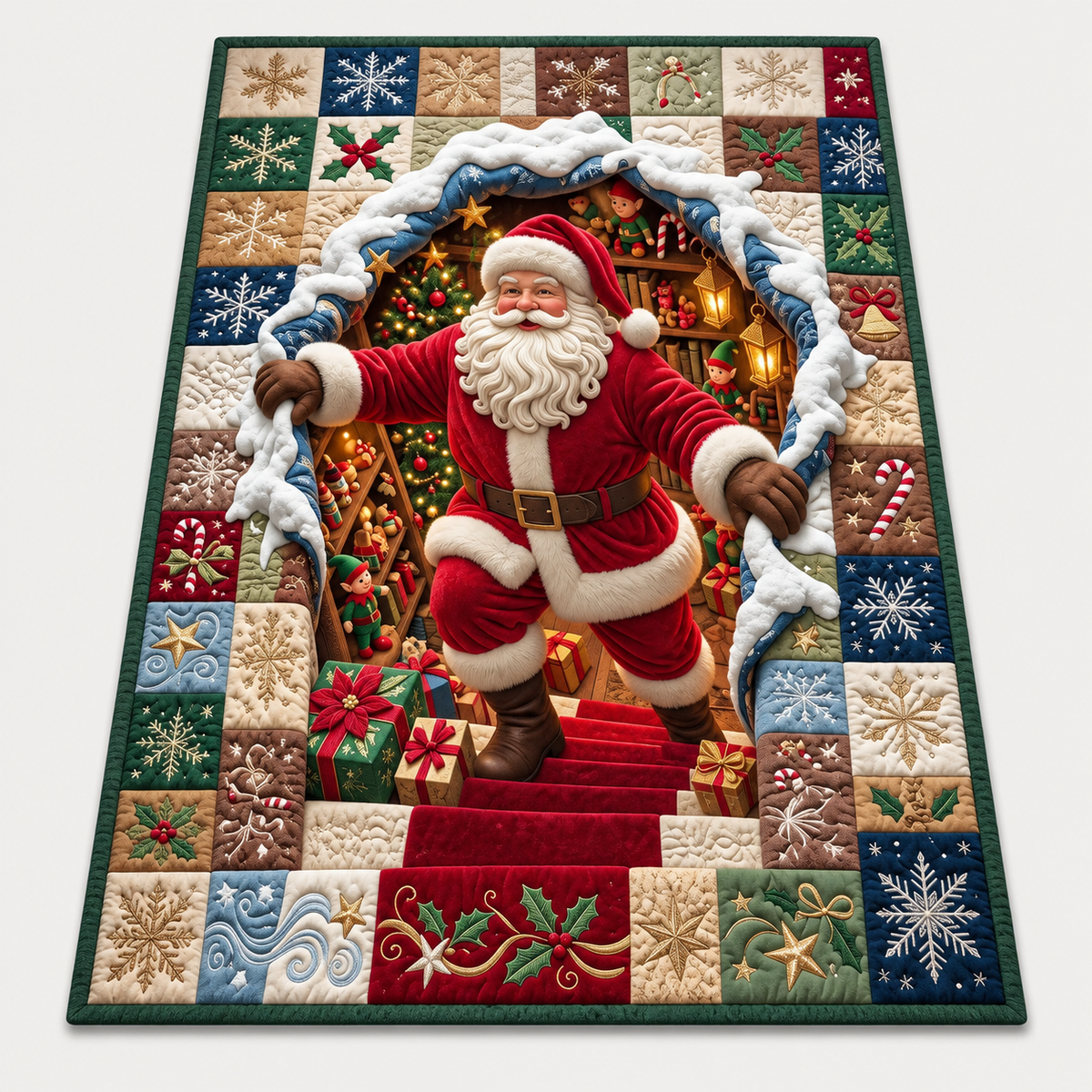 🎄 Christmas Holiday Optical Illusion Area Rug, Festive Winter Non-Slip Carpet for Living Room Decor ❄️