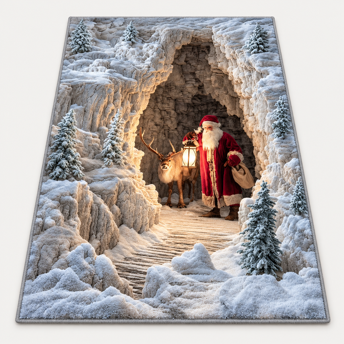 🎄 Christmas Holiday Optical Illusion Area Rug, Festive Winter Non-Slip Carpet for Living Room Decor ❄️