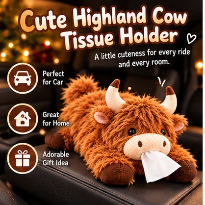 🐮🧻 Cute Highland Cow Tissue Holder – Plush Car & Home Decor 🎁
