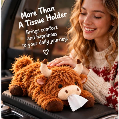 🐮🧻 Cute Highland Cow Tissue Holder – Plush Car & Home Decor 🎁