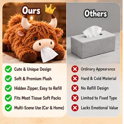 🐮🧻 Cute Highland Cow Tissue Holder – Plush Car & Home Decor 🎁