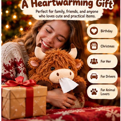 🐮🧻 Cute Highland Cow Tissue Holder – Plush Car & Home Decor 🎁