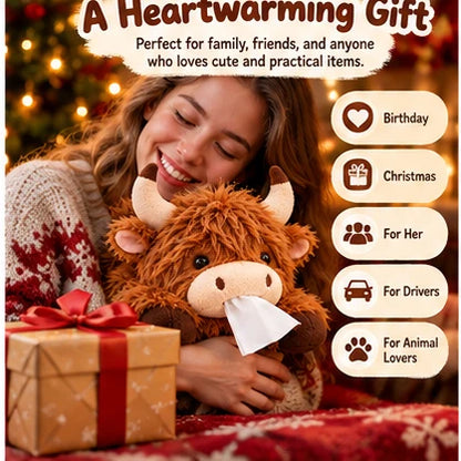 🐮🧻 Cute Highland Cow Tissue Holder – Plush Car & Home Decor 🎁