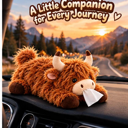 🐮🧻 Cute Highland Cow Tissue Holder – Plush Car & Home Decor 🎁
