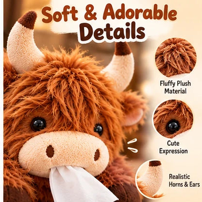🐮🧻 Cute Highland Cow Tissue Holder – Plush Car & Home Decor 🎁