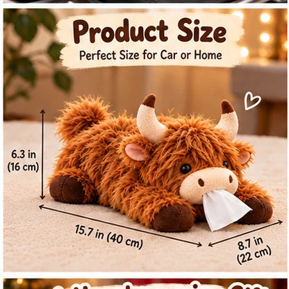 🐮🧻 Cute Highland Cow Tissue Holder – Plush Car & Home Decor 🎁