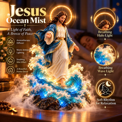 ✝️✨ Walk on Water™ – Lighted Jesus Ocean Mist Diffuser with Breathing Halo & Glowing Waves | A Gift of Faith & Peace