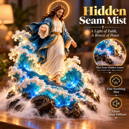 ✝️✨ Walk on Water™ – Lighted Jesus Ocean Mist Diffuser with Breathing Halo & Glowing Waves | A Gift of Faith & Peace