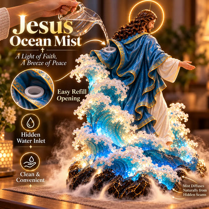 ✝️✨ Walk on Water™ – Lighted Jesus Ocean Mist Diffuser with Breathing Halo & Glowing Waves | A Gift of Faith & Peace