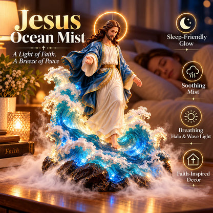 ✝️✨ Walk on Water™ – Lighted Jesus Ocean Mist Diffuser with Breathing Halo & Glowing Waves | A Gift of Faith & Peace