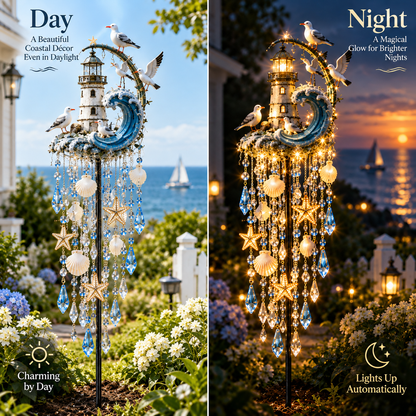 🌊 Lighthouse Tide Glow™ – Solar Lighthouse Garden Stake Light with Crystal Tassels