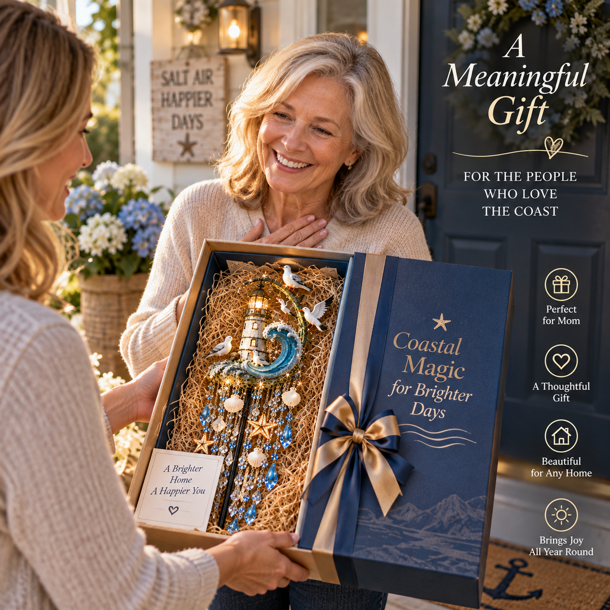 Coastal lighthouse garden light presented as a thoughtful gift to a loved one