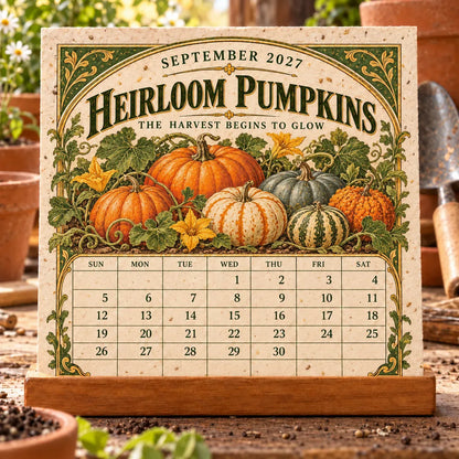 🌱 2027 Heirloom Garden Plantable Seed Calendar | 12 Plantable Months with Vintage Botanical Art & Wooden Stand 🌼